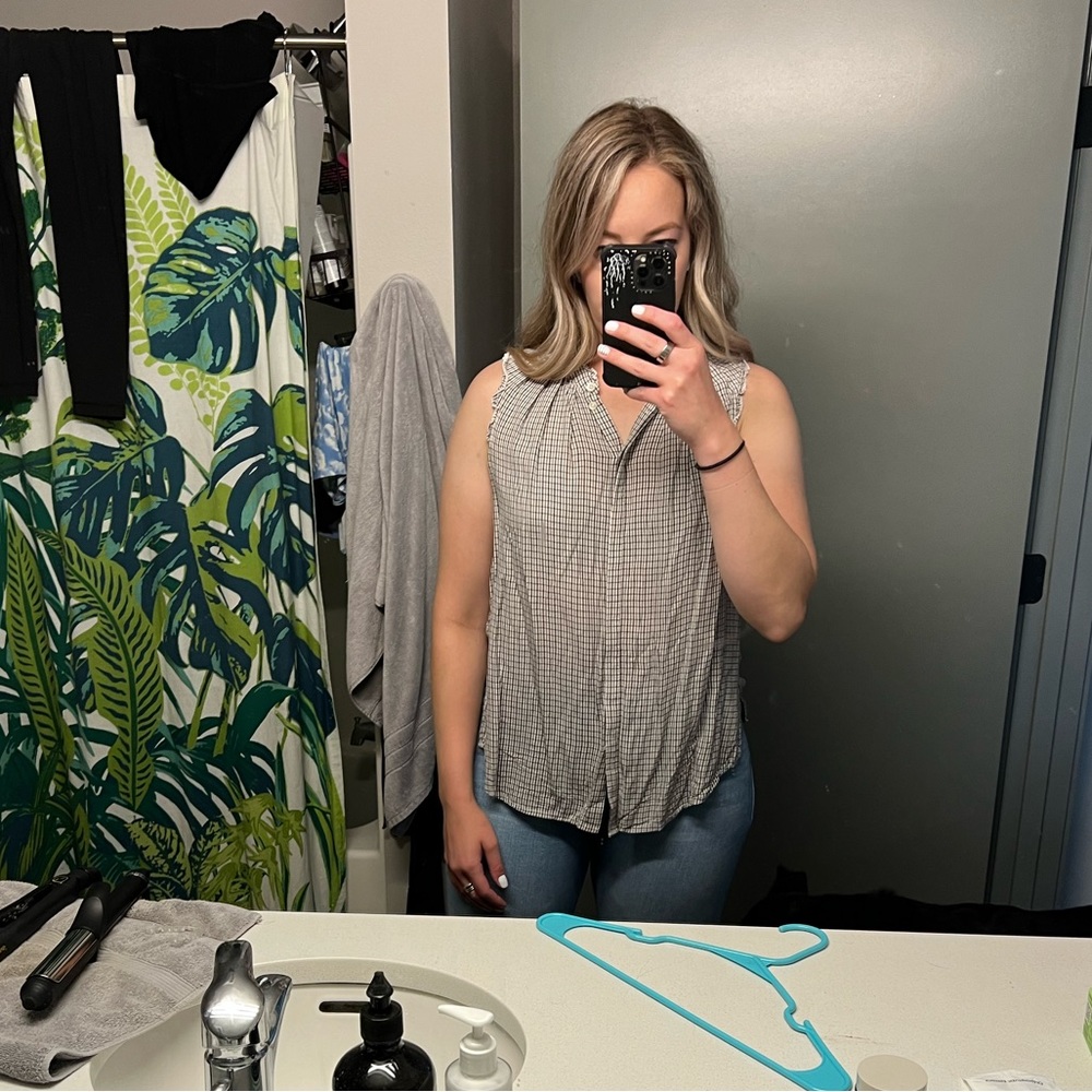 Sleeveless plaid blouse